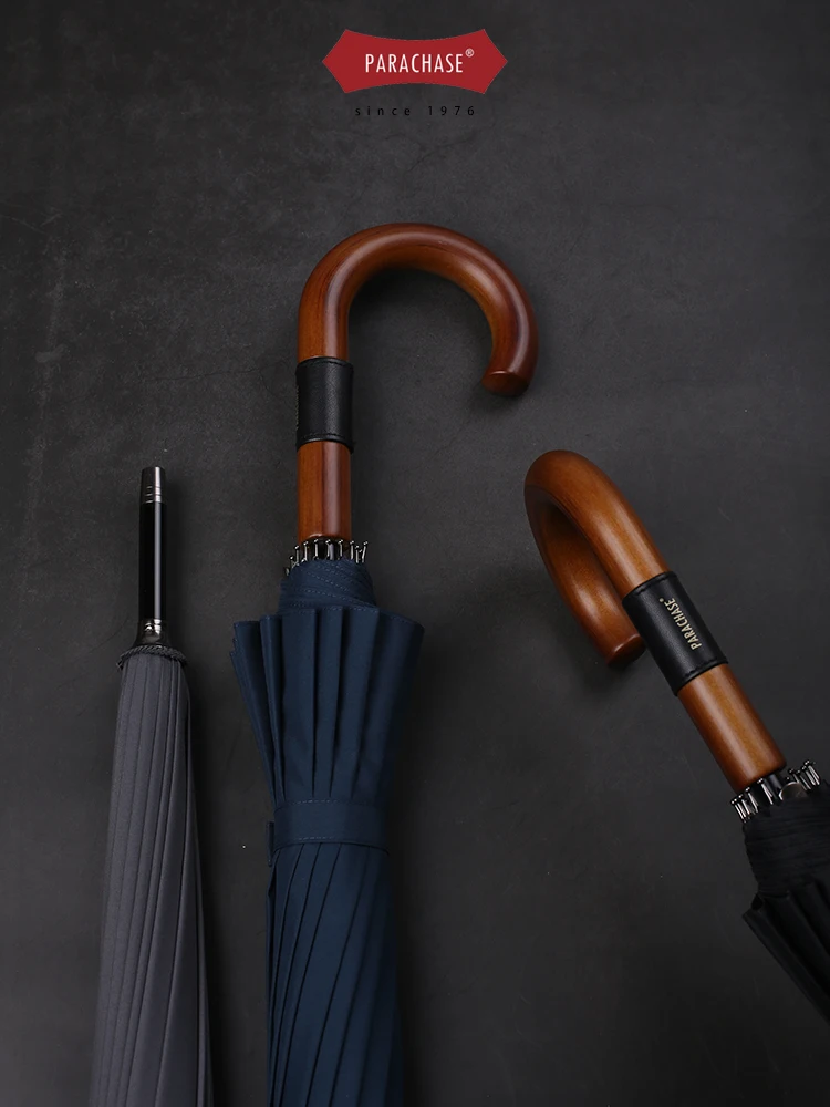 

Ветрозащитный автоматический деловой зонт с 16 спицами, большой, с прямой ручкой и изогнутым крюком, мужской зонт от дождя с длинной ручкой для всех сезонов