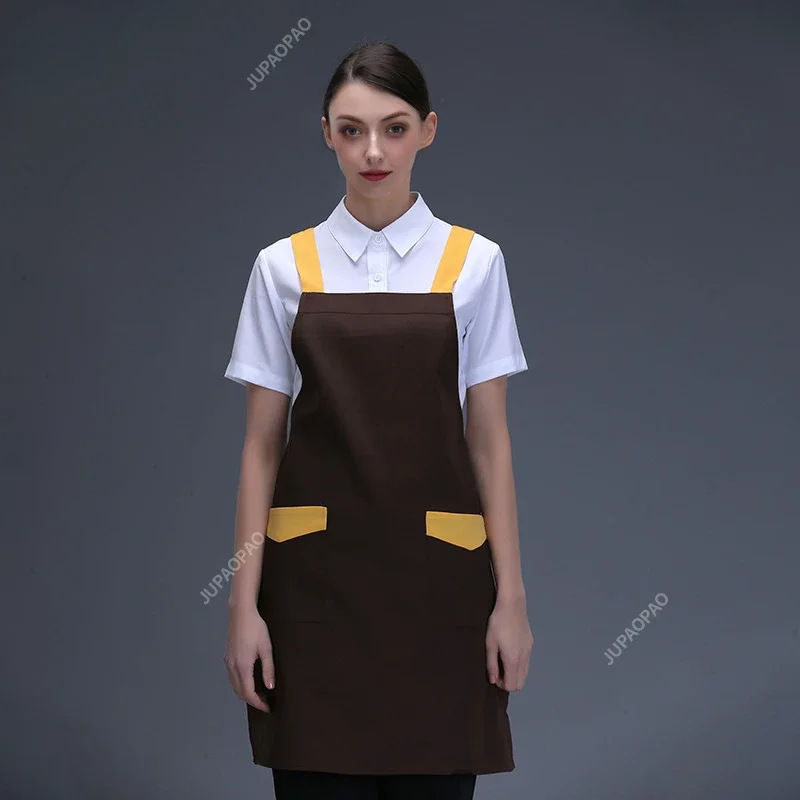 

Coffee Shop Waterproof Kitchen Apron Suitable for Chefs with Pocket for Women and Men Apron for Cleaning Restaurant Waiter Apron