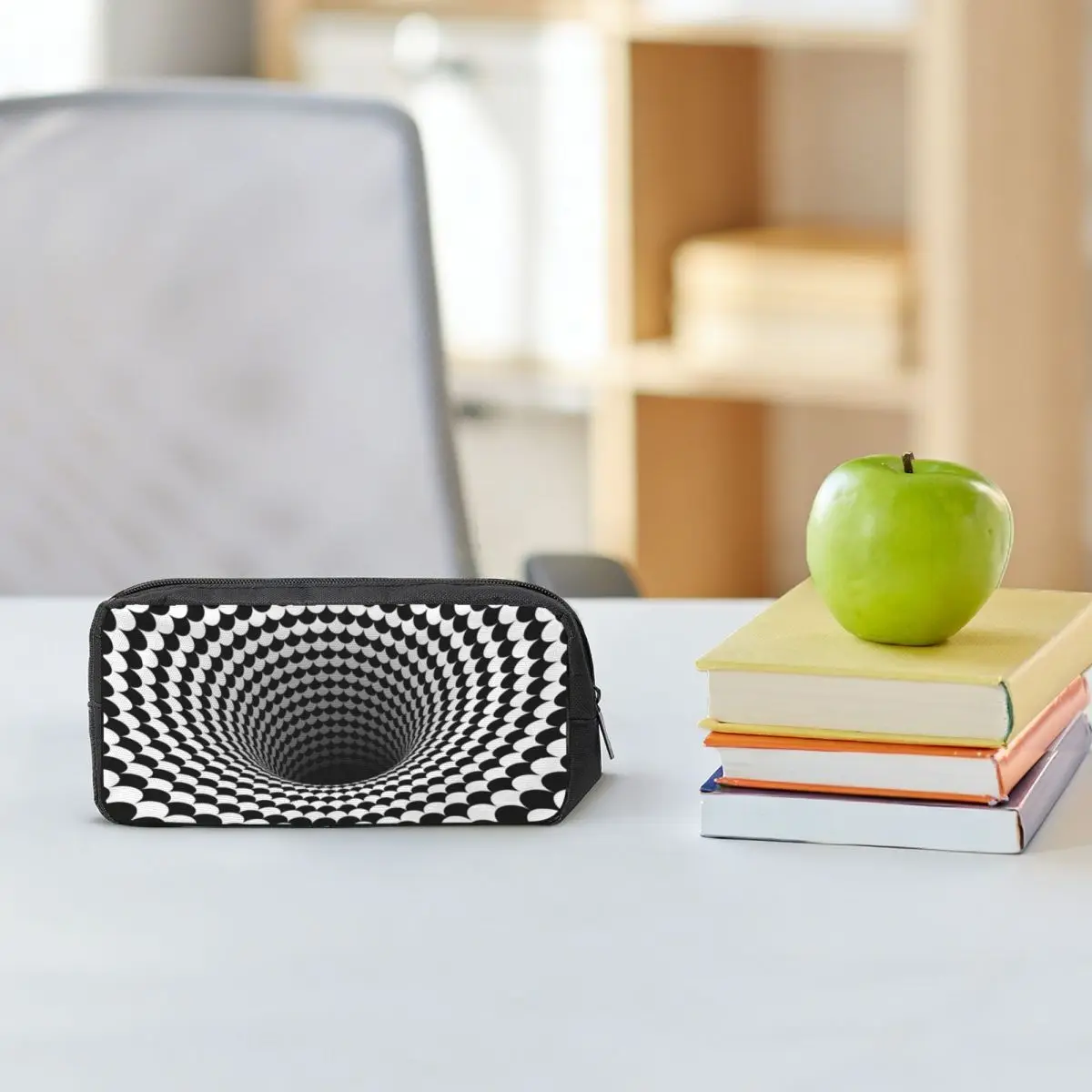 Optical Illusion Black And White Scales Houndstooth Black Hole Pencil Cases Pen Box Pencil Bag Pencil Pouch Storage Stationery