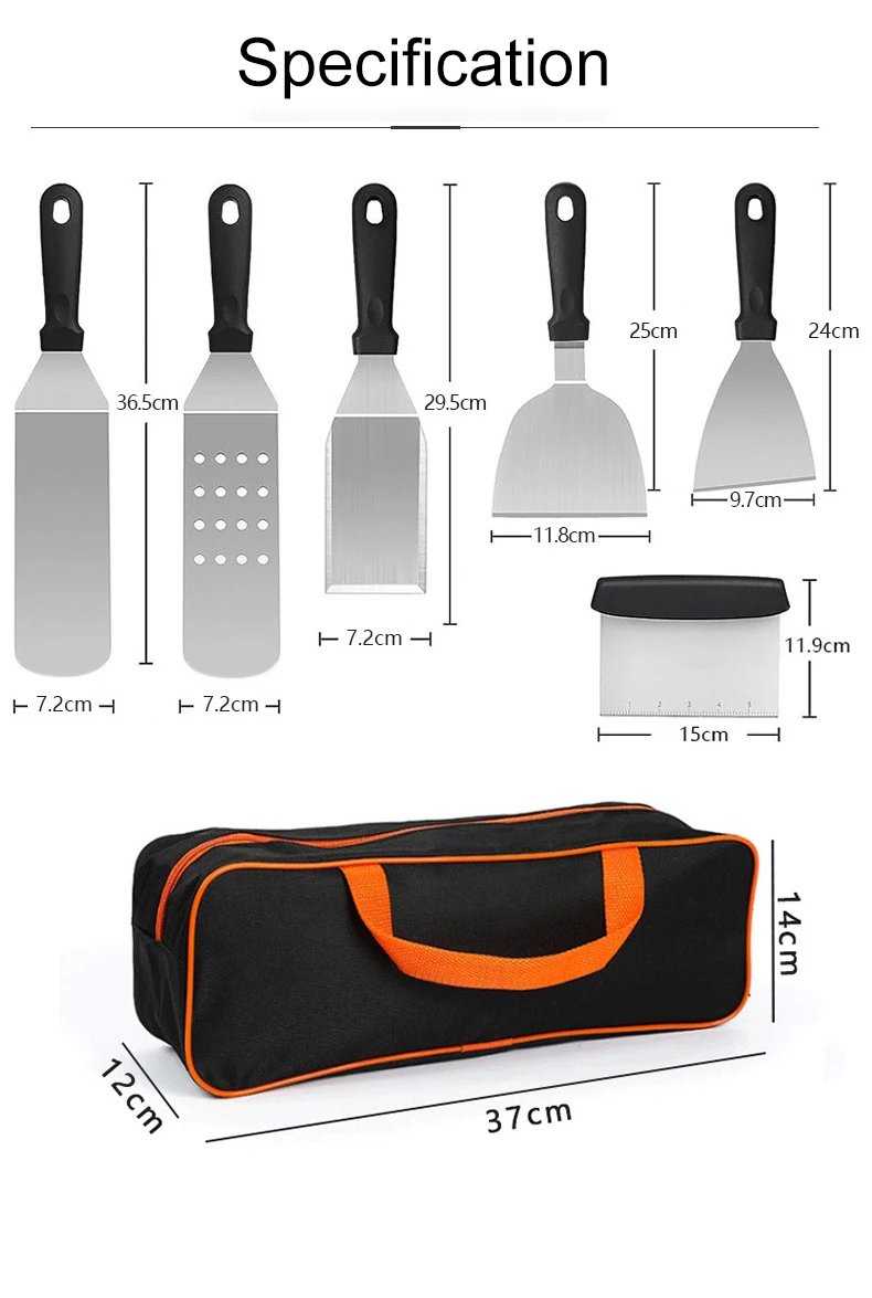 مجموعة ملحقات شواية Onilini مكونة من 6 قطع من ملاعق الفولاذ المقاوم للصدأ مع مكشطة حقيبة حمل للشواء في الهواء الطلق #2