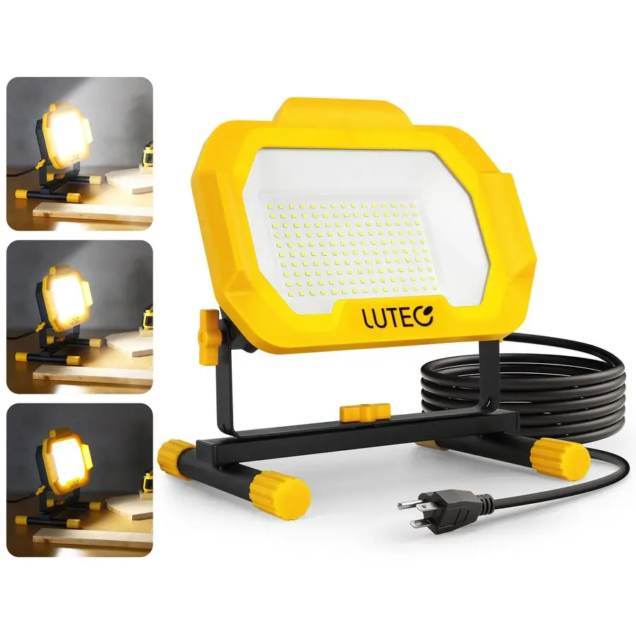 

12500 Lumen LED Work Light, Dimmable Flood Lights with 3 Brightness Levels, IP65 Waterproof Portable Job Site Lights with Stand