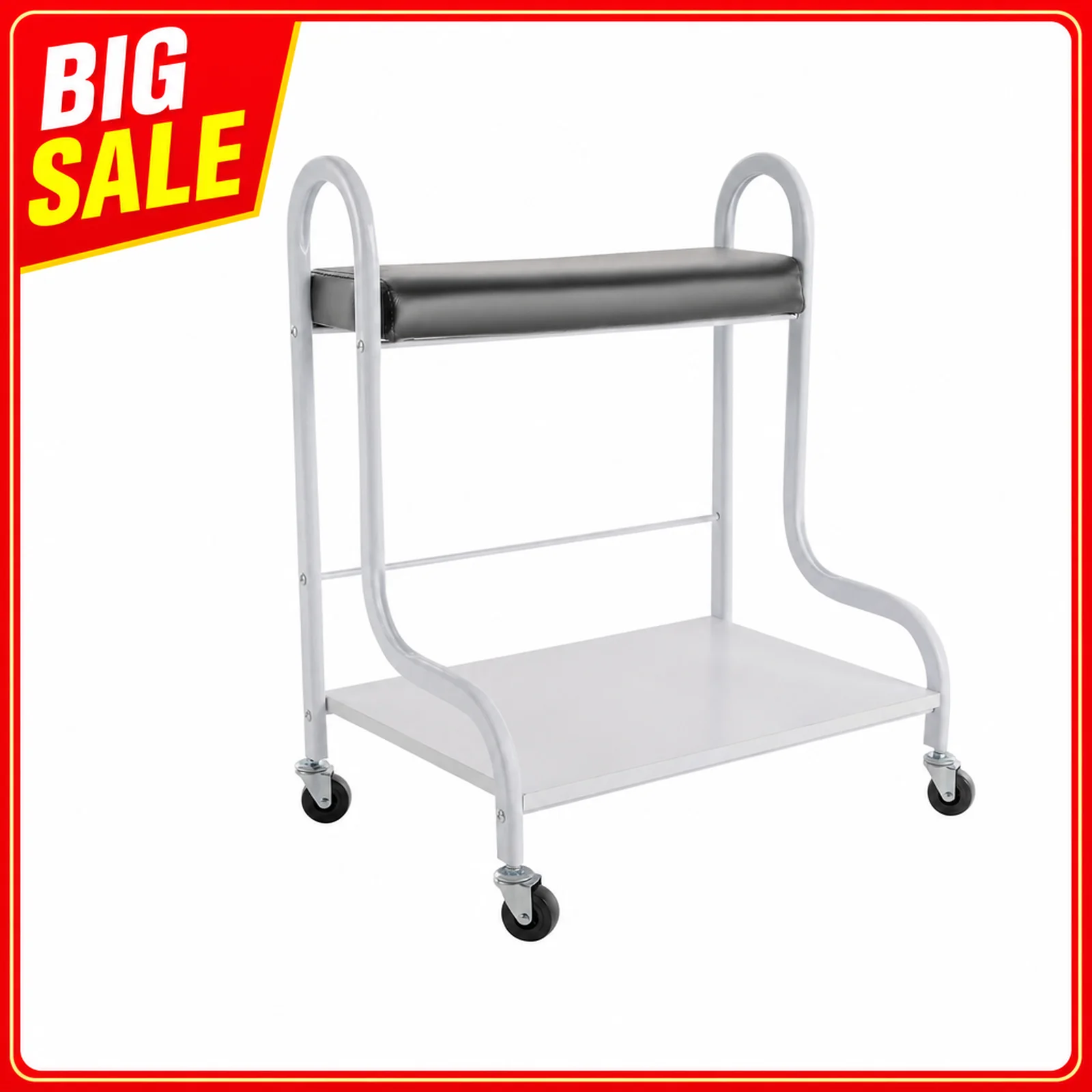 Beauty Salon Nail or Foot Bath Spa Portable Trolley Cart, 2-Tier Rolling Pedicure Station, Manicure Foot Rest with Wheels, Metal Wood Sponge PU Construction, Adjustable Height Foot Pad, for Home Salon Clinic, Foot Massage Manicure Storage Organizer