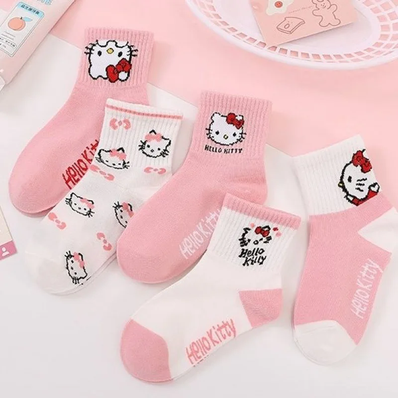 

Miniso Hello Kitty Kids Mid Socks 5Pairs /set Girls 100% Cotton Breathable Cartoon Child Boneless Skin-Friendly All Seasons Gift