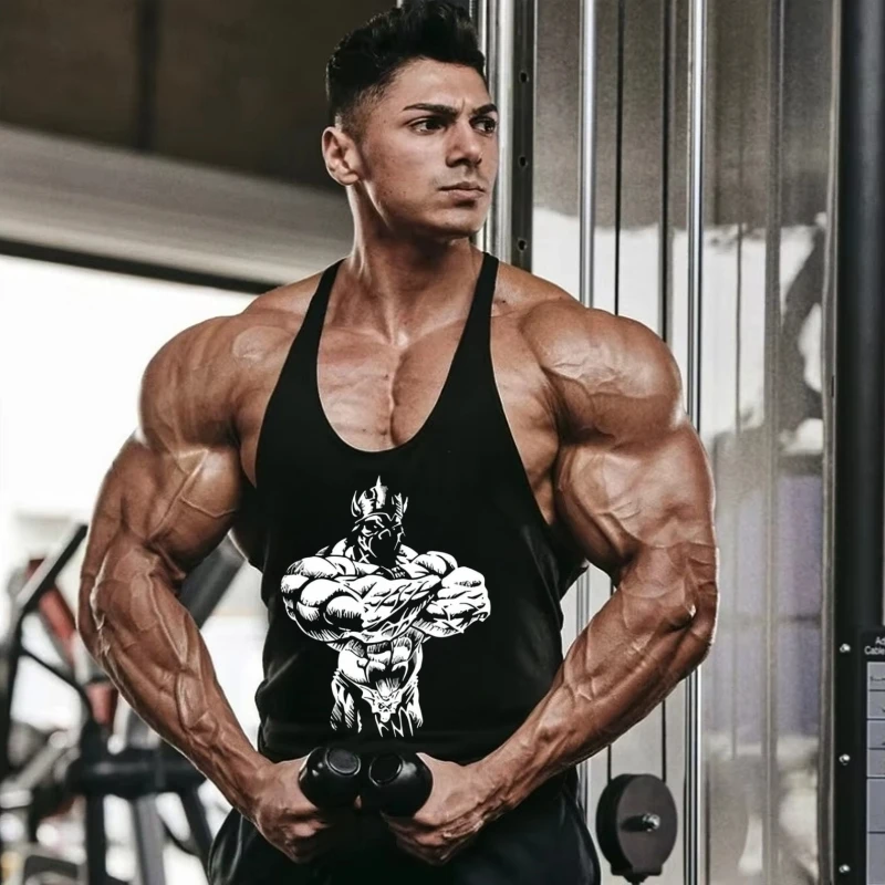 

Men's Y-Back Stringer Tank Top for Gym Workout & Bodybuilding - Plus Size Fitness Sleeveless Sportswear Vest with Thin Straps