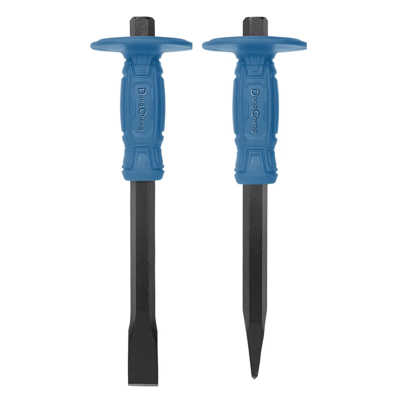 Point / Flat Hand Chisel, Anti-Splash Guard, Shock Absorbing Grip, Forged Steel Masonry Chisel for Concrete, Stone, Brick Work