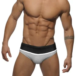 Men Swimsuit Contrast Stitching Stripes Swimming Briefs Mens Breathable Bathing Sunbath Swimwear Man Push-Up Pad Suit Beach