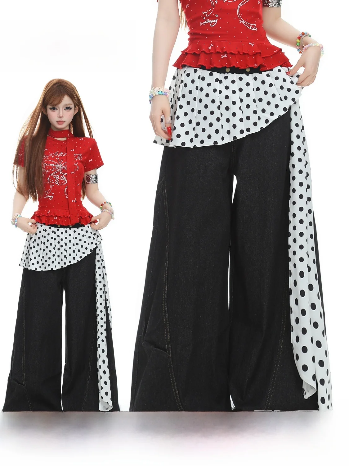 

Широкие брюки в американском стиле в горошек Basterds, женские свободные джинсы для похудения, весенние сезонные джинсы из смесового хлопка, удобная посадка