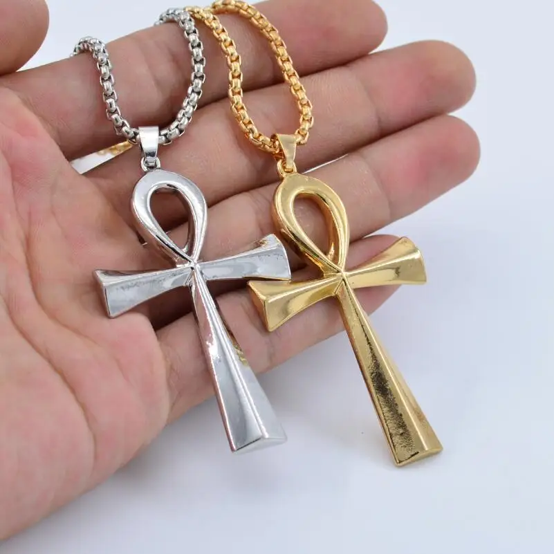 Luxury Fashion Stainless Steel Ankh Necklace Cross  Pendant God Ankh Cross Pendant Necklace Hip Hop Punk Party Necklace Jewelry