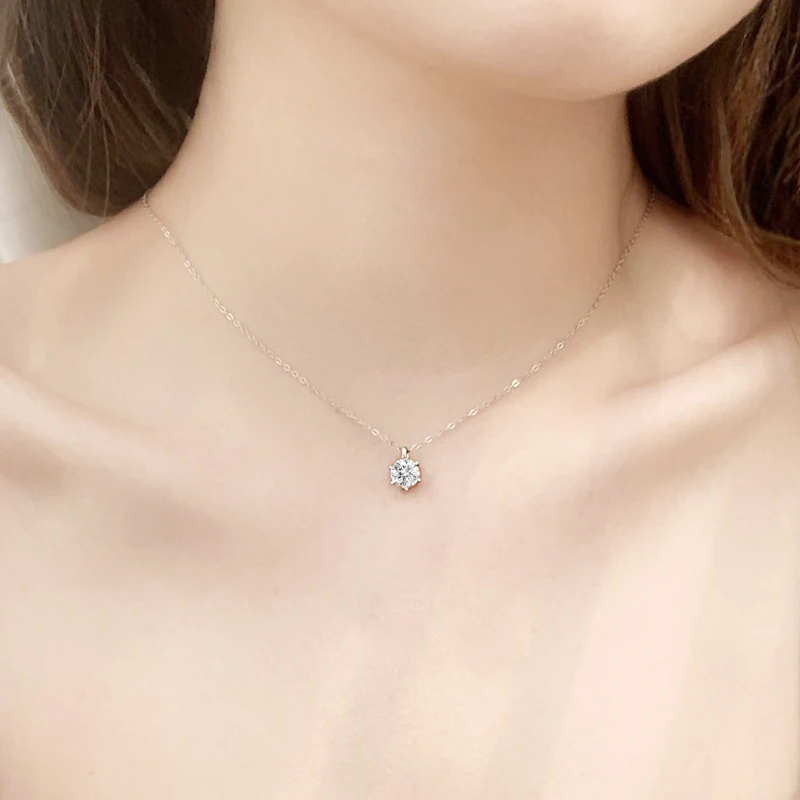 URLOVER 2.0ct 8mm VVS1 D Color Moissanite Necklace 925 Soild Sterling Sliver Chain Fine Jewelry for Woman Wedding Engagement