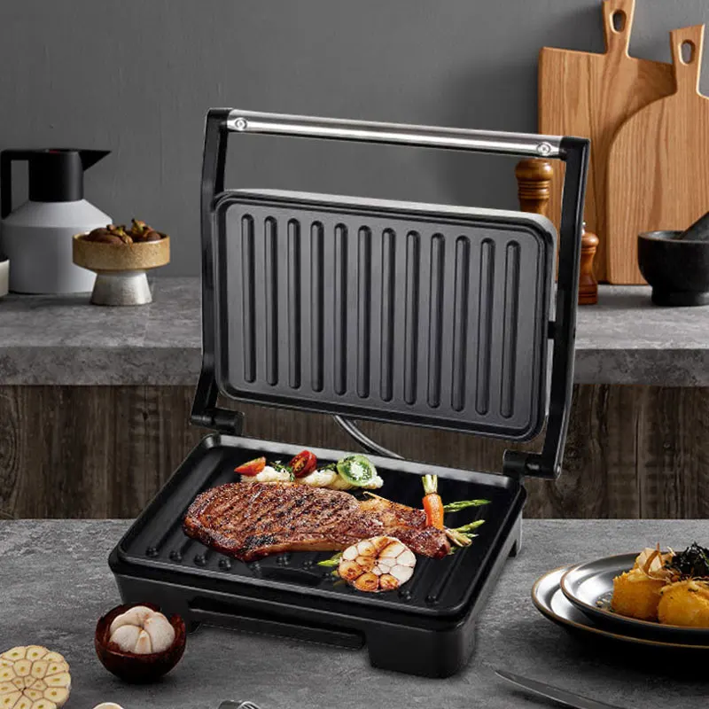 Household Multifunctional Panini Breakfast Machine,850W Electric Barbecue Machine,Double-Sided Heating