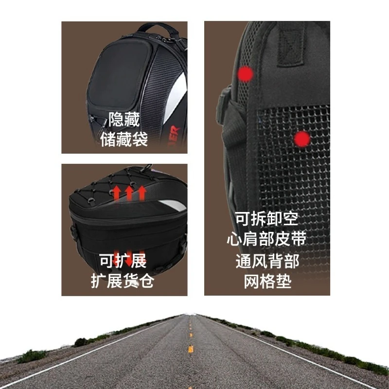 Motorcycle Rear Tail Bag Multifunctional Waterproof Expandable Helmet Storage Backpack for Motorbike Riding Travel Luggage Pack