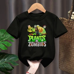 New Plants Vs. Zombies Children Short Sleeves T Shirt Black Summer Clothes Cartoon Anime Kawaii Kids Cute Gifts Sweat Absorption