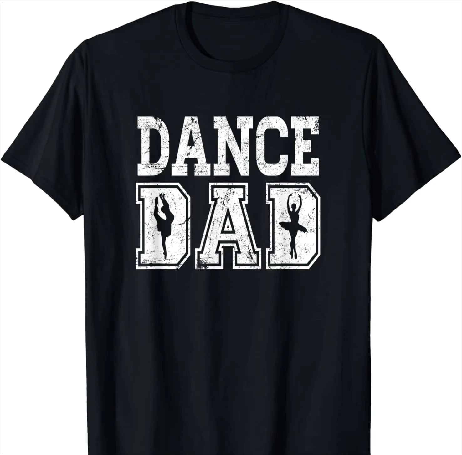 Men Dance Dad Vintage Distressed TShirt,Ballet Dancer Silhouette Graphic Crew Neck Short Sleeve Tee Dance Father Gift Casual Top