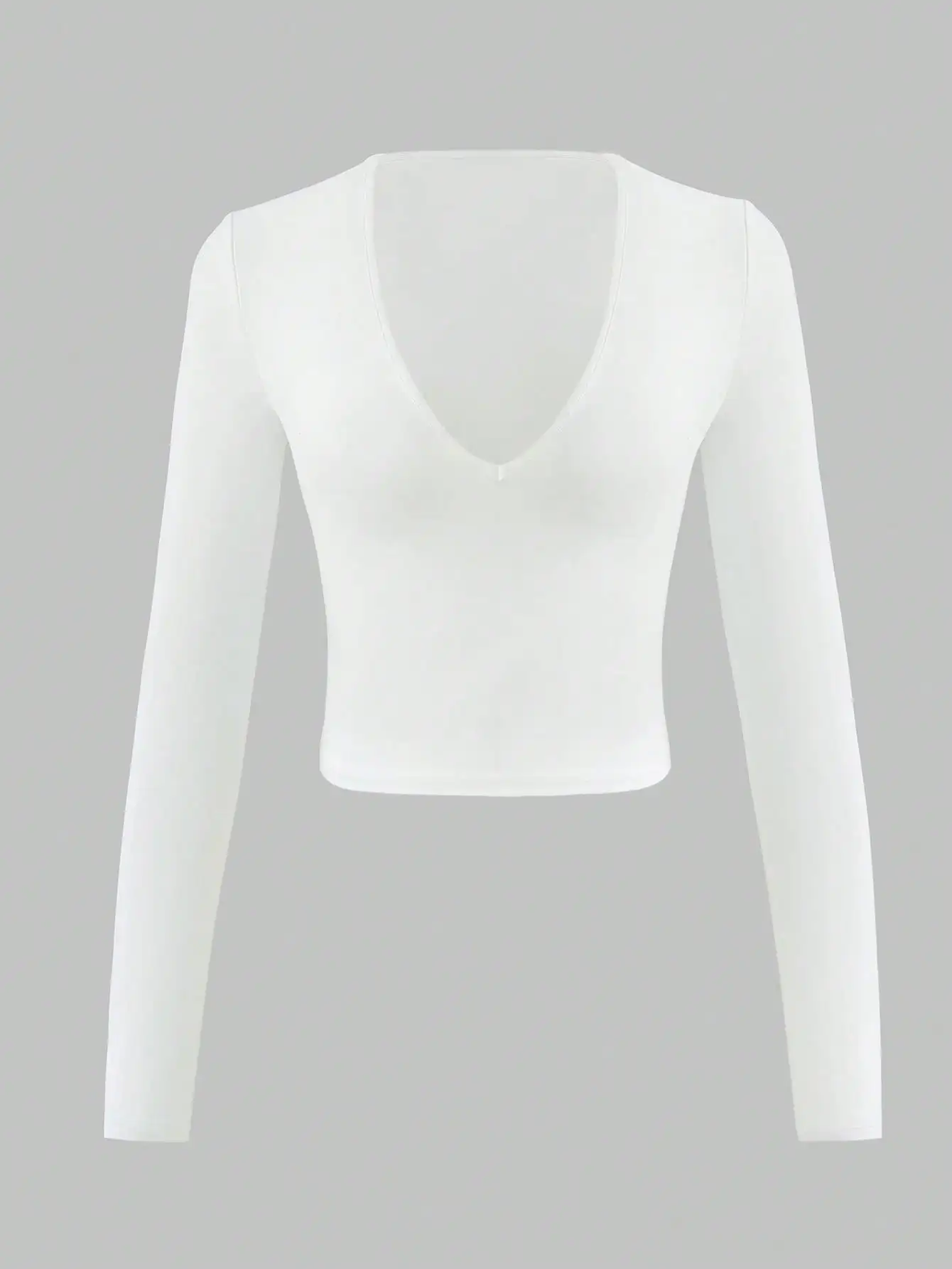Fall Winter Clothes Sexy Deep V Neck Long Sleeve White Crop Tops Cool Fabric Basic T Shirt Summer Outfits For Women