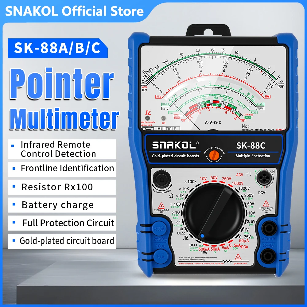 Multimetr analogowy Snakol Professional Pointer, miernik napięcia AC/DC 2500V, amperomierz, tester rezystancji, narzędzia dla elektryka