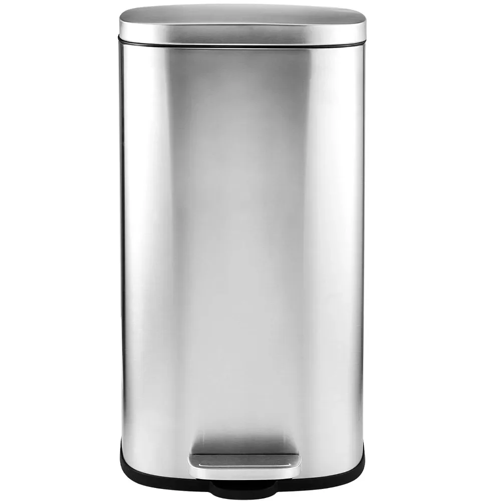 

Trash Can, Stainless Steel Kitchen Garbage Can, Step Waste Bin with Hinged Lid and Removable Inner Bucket, Soft-Close