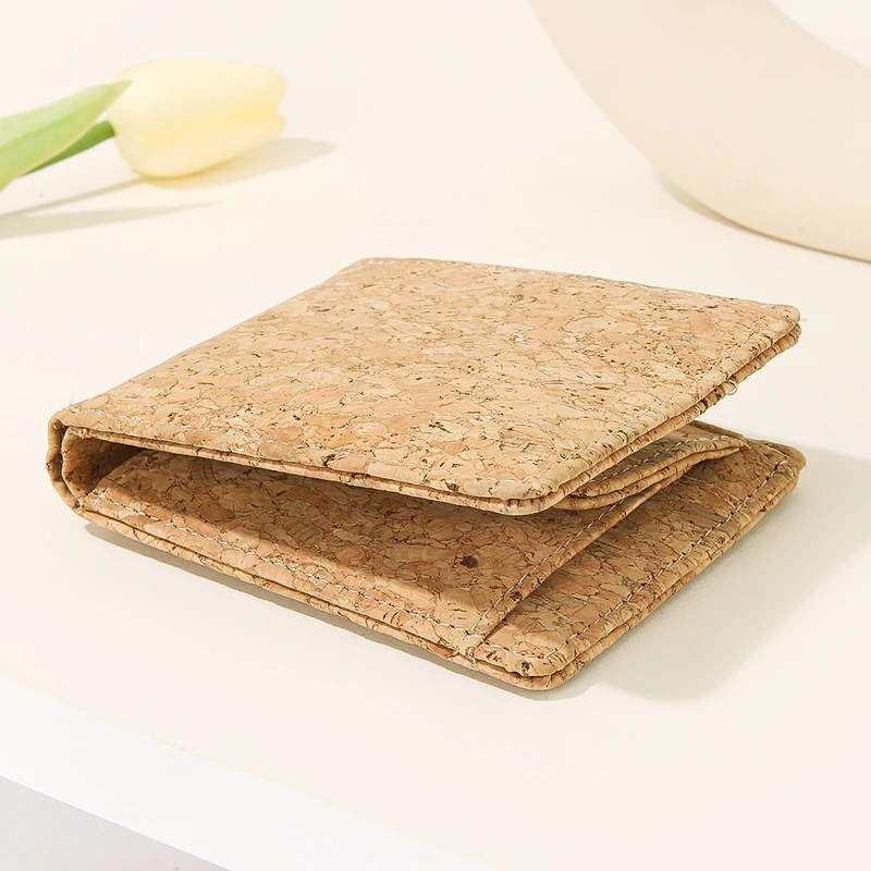 5pcs Wallets Cork Leather Khaki Multifunctional Foldable Short Credit Card Holder