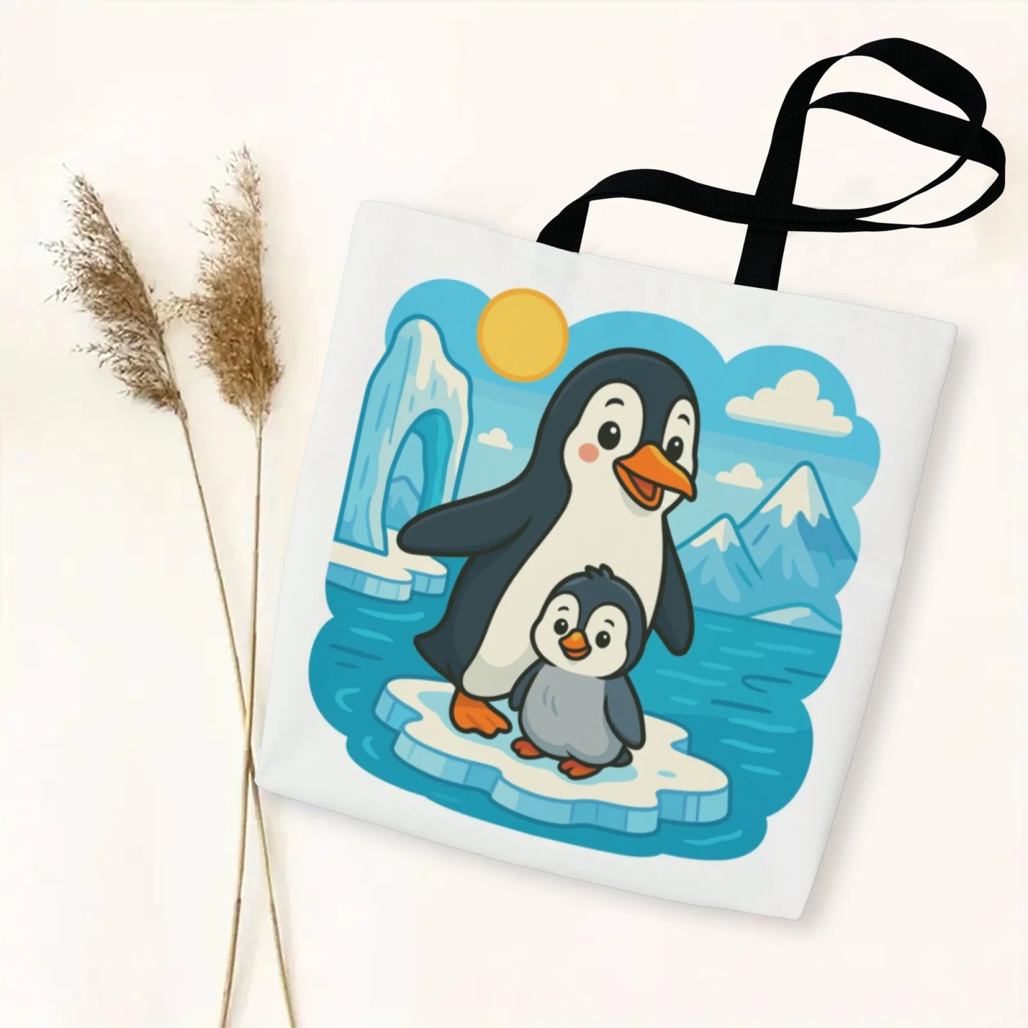 韓国風 カワイイ 居心地の良い 暖かい ペンギンファミリー トレンド キャンバストートバッグ ファッション 再利用可能なハンドバッグ キュートな毎日の通勤やスイートなシーンに