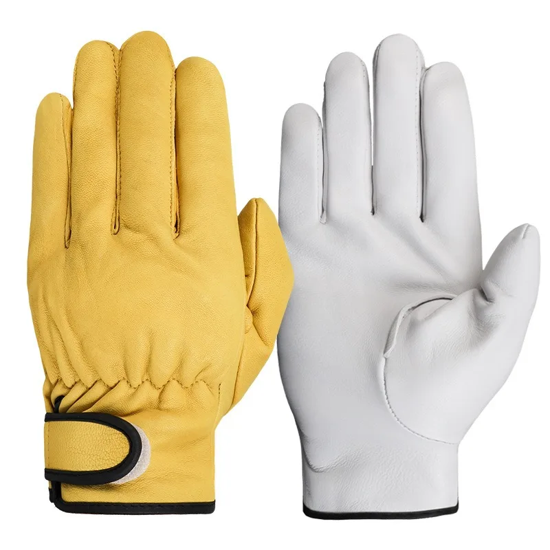 1Pair Goatskin Motorcycle Gloves Summer Men Yellow/white  Retro Leather Motorcyclist Motorbike Motocross Glove M-XXL