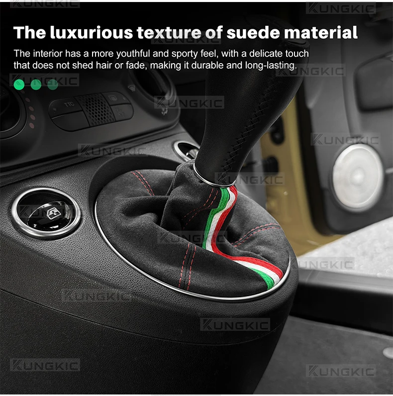 Wildleder-Schalthebelmanschette für Abarth 595 695 2016 2017 2018 2019 2020 2021 2022 2023 2024 Fiat 500 2011-2024 Schaltmanschette – Detail 4