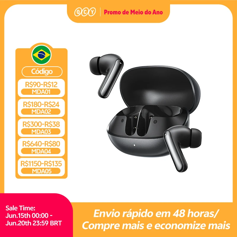 Fones de Ouvido Sem Fio QCY Melobuds N20 BH25HT20A Bluetooth 6.0 - ANC Adaptativo de -50dB, Drivers de 13mm, 6 Microfones, Chamadas HD, 40 Horas de Duração