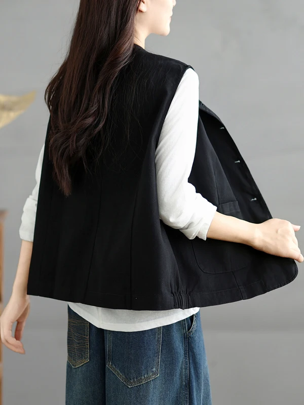 

Retro Workwear Vest Women's Spring Autumn Casual Loose Layering Svel oulder Pad Versatile Single Button Top