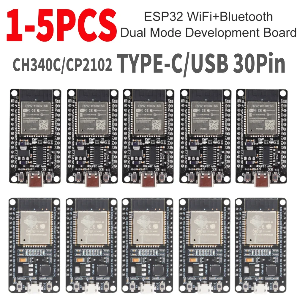 1-5PCS ESP32 Development Board TYPE-C/MICRO USB CP2102 CH340C 30Pin WiFi+BT Ultra-Low Power Consumption