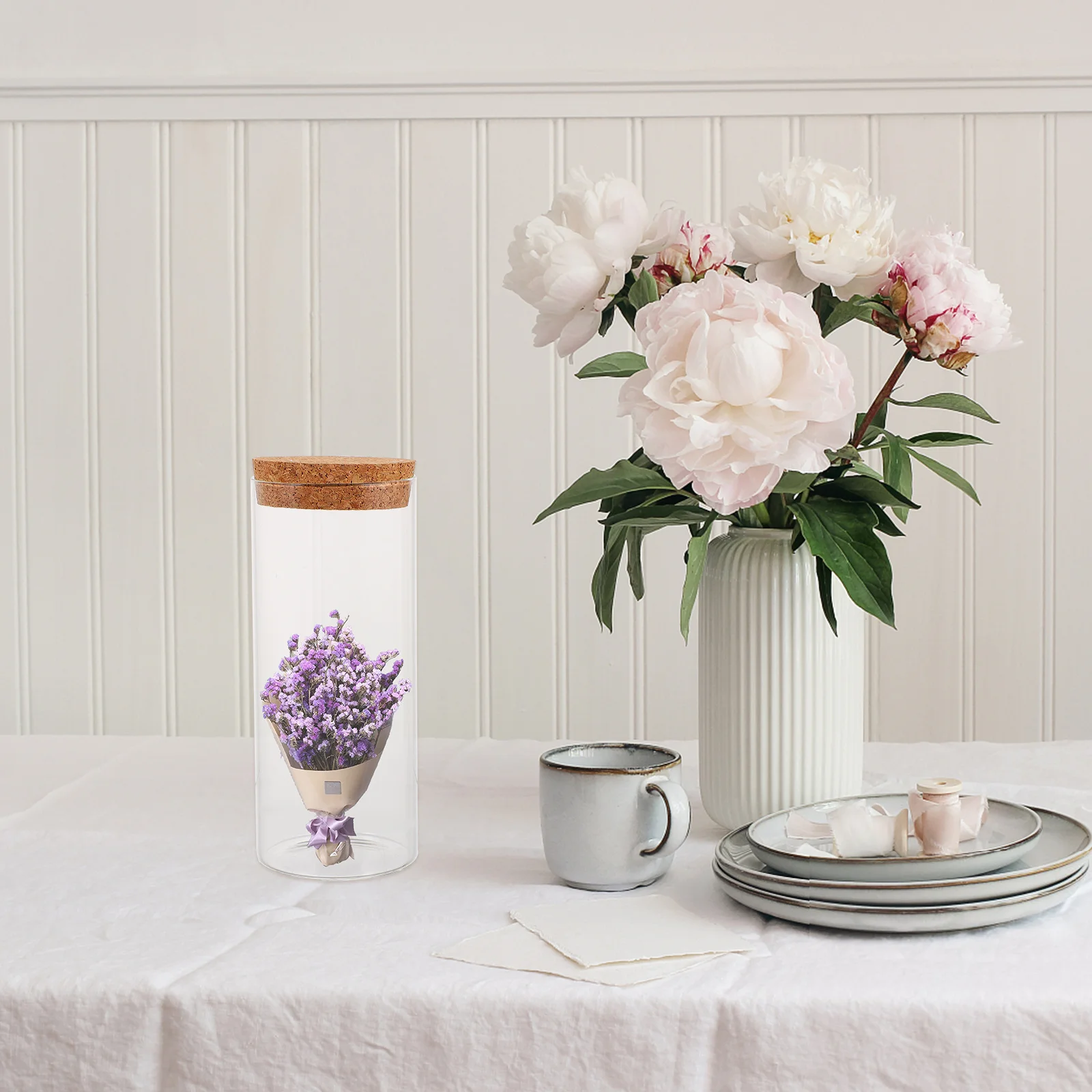 

Dry Flower Glass Bottles Wishing with Cork Storage Message Preserved Flowers Decorative