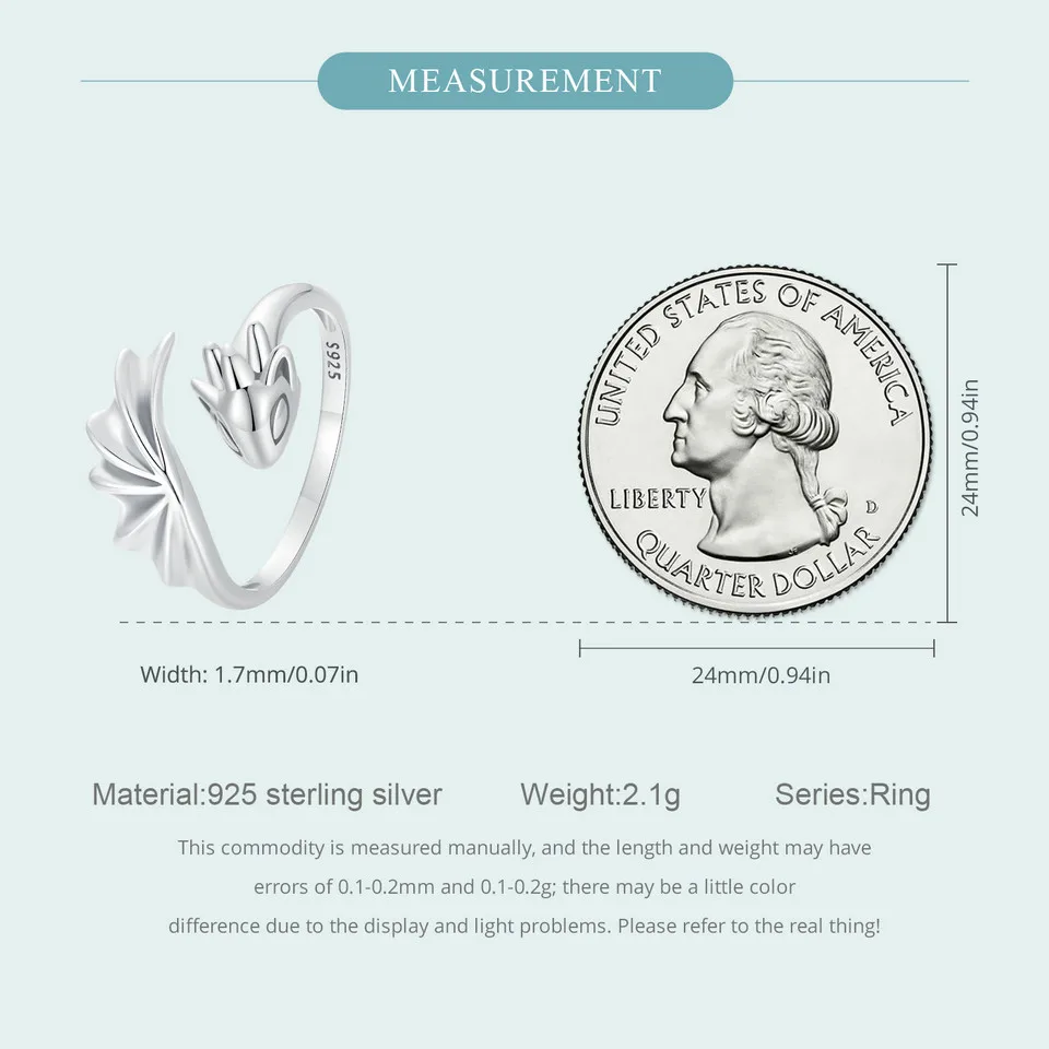BAMOER 드래곤 반지 925 스털링 실버 조정 가능한 동물 반지 여성을위한 드래곤 쥬얼리 선물 십대 소녀 SCR1017-E
