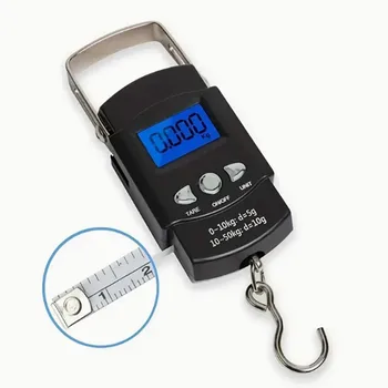 휴대용 LCD 전자 핸드 체중계 여행용 걸이식 체중계, 100cm 길이 개폐식 측정 테이프, 50kg/10g 