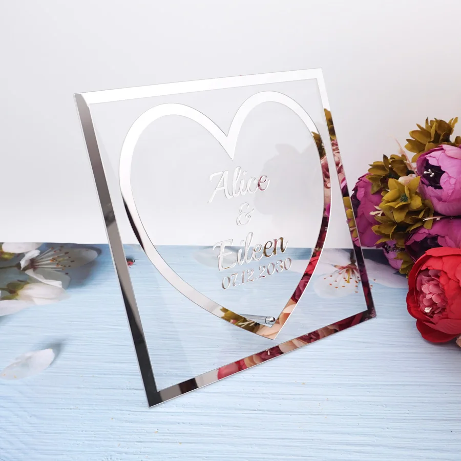 Different Style Acrylic Table Standing Custom Wedding Personalized Mirror Frame Acrylic Word Sign Party Decor With Standing Nail