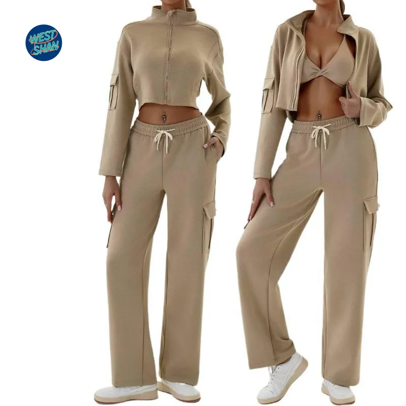 WESTSHAN EU US Size Top Quality Autumn Winter Women Workwear Casual Sports Suit Zipper Hoodie and Jogger Yoga Outfit Tracksuit