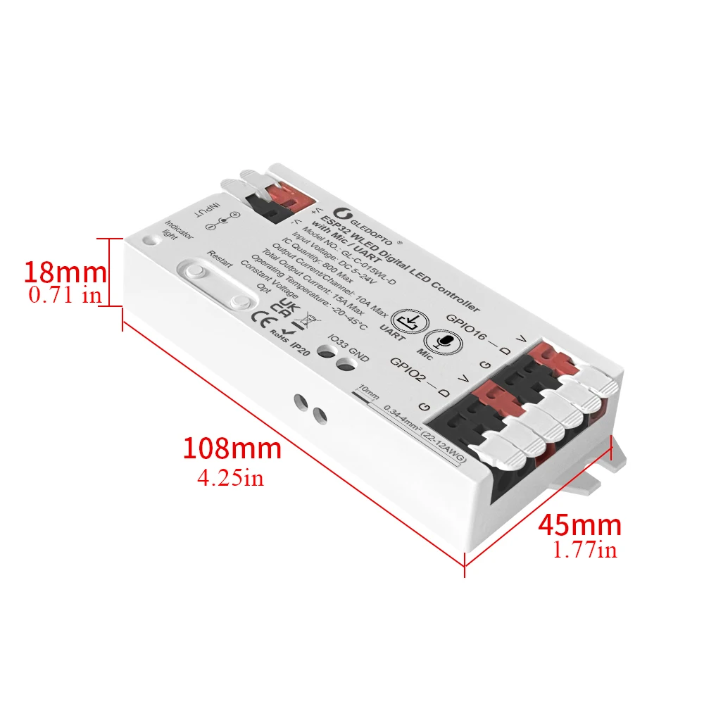 ESP32 WLED LED Controller Mic UART scarica musica suono dinamico RGB WiFi fai da te WS2811 WS2812 SK6812 TM1814 WS2813 WS2815