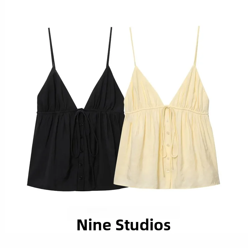 Elegant  Color Casual Drapey Strap Top Vest Women's Fashion Commute Style Loose Fit Single Button Regular Length
