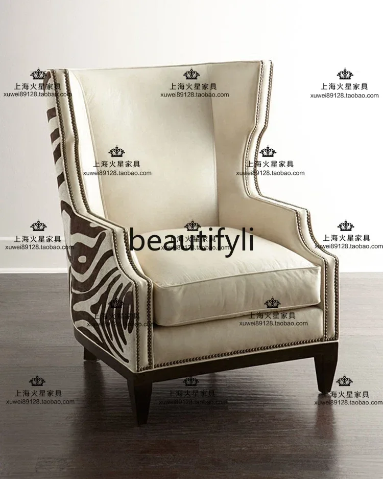 

Cy56 French retro solid wood tiger chair American country fabric single sofa chair leisure chair