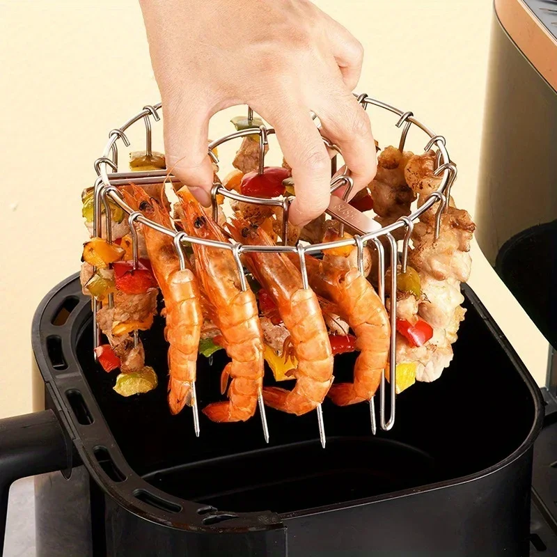 1 Juego de parrilla y brochetas de acero inoxidable, aguja de 12/24 Uds., juego de barbacoa, freidora de aire, horno, parrilla, brochetas, suministros de cocina