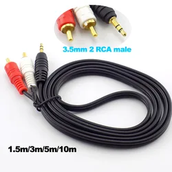 Long Length 1.5m 3m 5m 10M 3.5 MM Male Jack to AV 2 RCA Male connector cable Computer Audio Line for Phones TV Sound Speakers W1