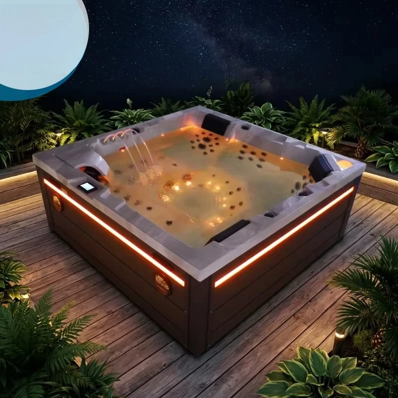 Factory Direct Custom Outdoor Hot Tub, 5-Person Luxury Spa with 41 LED Mood Lights and Bluetooth for Commercial Resorts