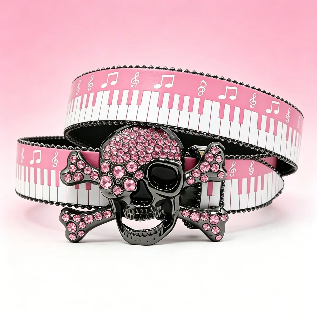 

Vintage Rhinestone Skull Piano Key Print Belt, Music-Themed Piano Key Print Belt, Unisex, Adjustable Pin Buckle, Perfect for Jeans, Casual Wear, and Street Fashion, Decorative Accessory for Jeans and Dresses, Versatile for Commuting and Casual Outfits
