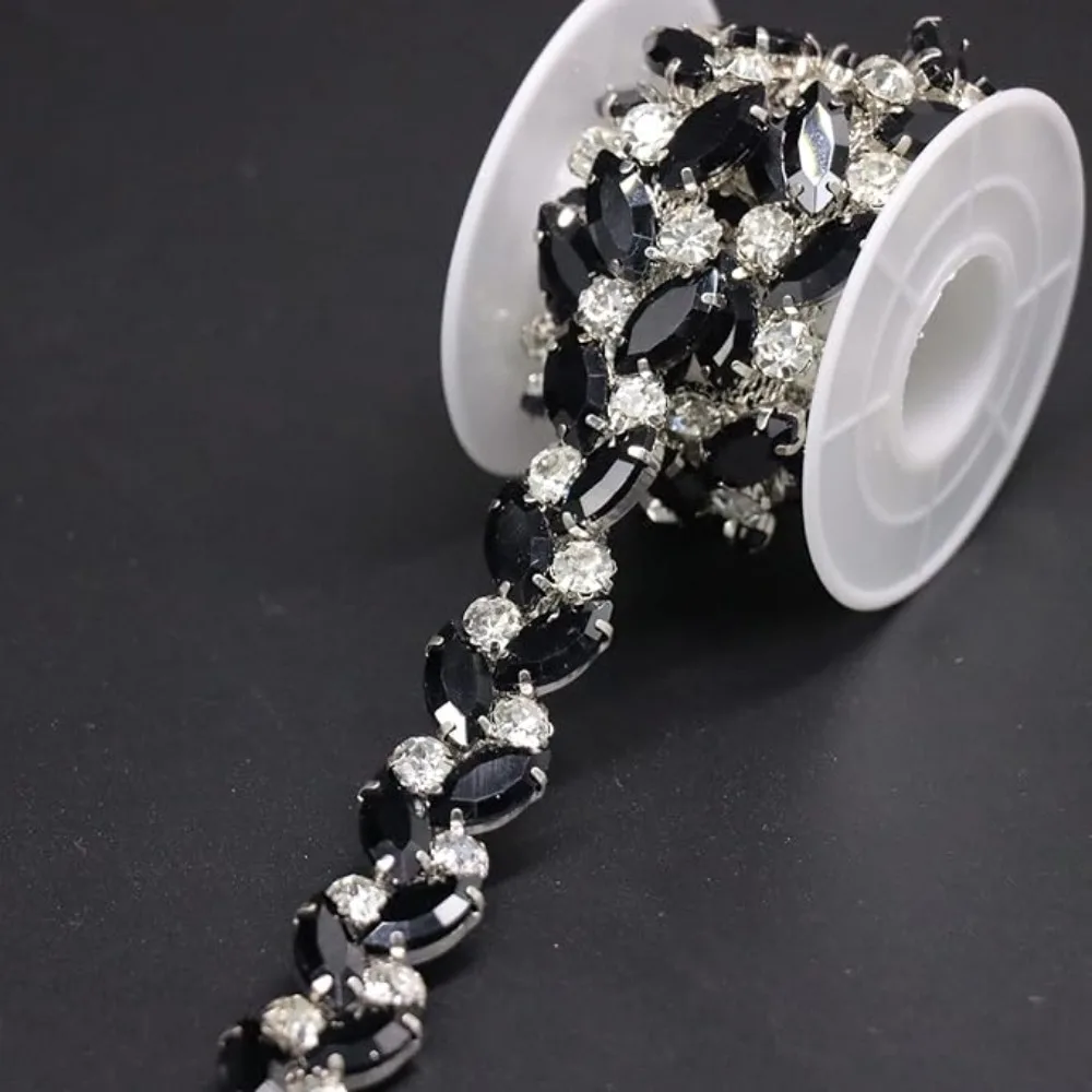 Leaf Rhinestone Trim Diamond Crystal Chain Sparkly Rhinestone Applique for Wedding 45cmDecoration & Bridal Costume Embellishment