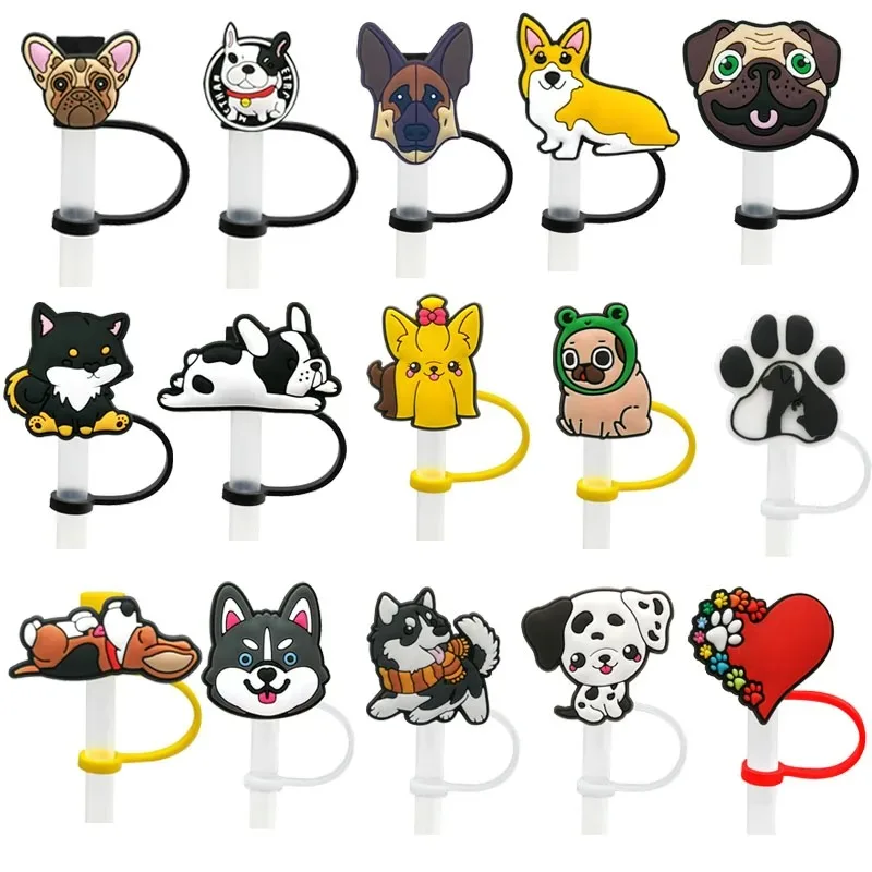 

1PCS PVC Straw Cover Cute Dogs Straw Topper Birthday Party Drink Spill Prevention Creative Accessories For Dustproof Cups