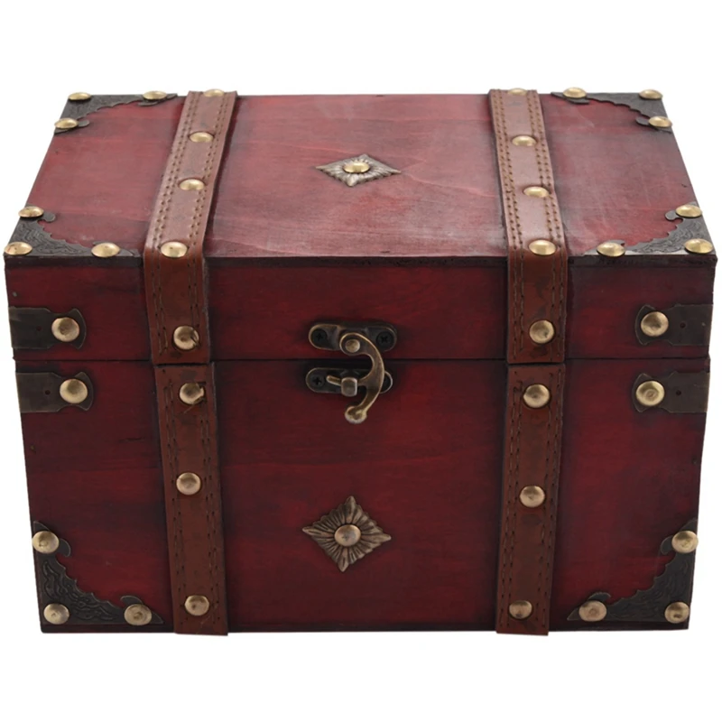 3X Retro Treasure Chest Vintage Wooden Storage Box Antique Style Jewelry Organizer For Jewelry Box Trinket Box Big