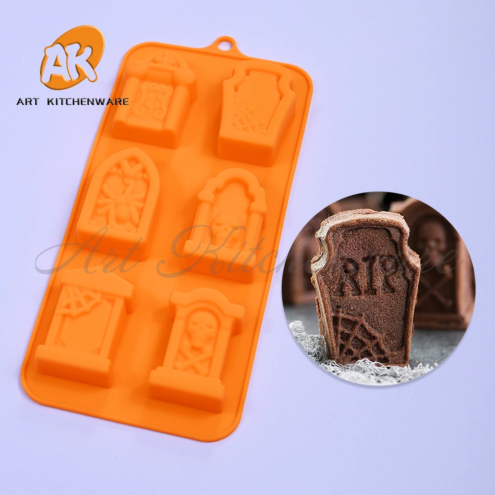 

6 Hole Halloween Tombstone Chocolate Mold Candy Fondant Silicone Mould DIY Resin Clay Mould Cake Decorating Tool Pastry Bakeware