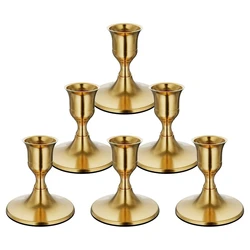 6PCS Brass Gold Taper Candle Holders, Vintage Metal Candlestick Holders For Dinner Room Table Centerpiece Or Mantel
