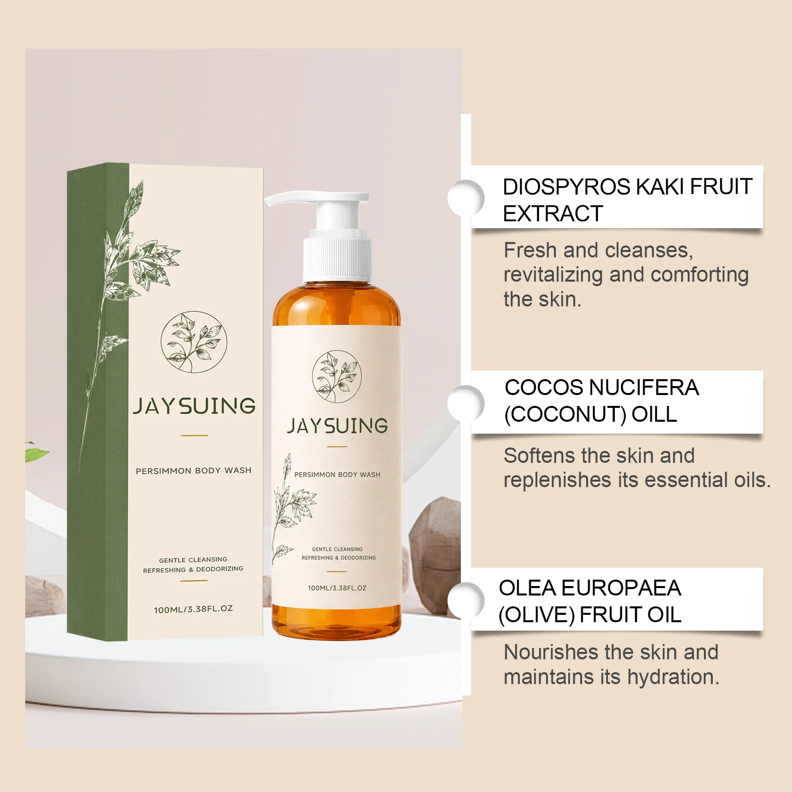 Persimmon Deodorant Body Wash Odor Eliminator Gentle Hydrating Skin Care Body Skin Cleansing Refreshing Shower Gel For Men Women