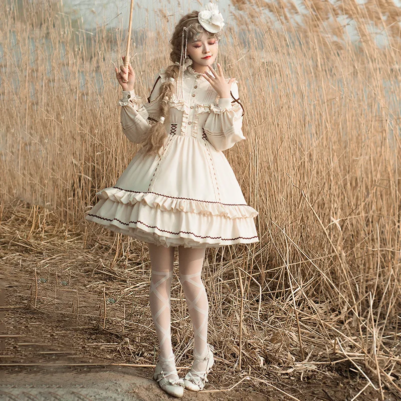 

A brand-new original long-sleeved OP skirt of the shepherdess, a fresh and sweet Lolita country princess dress
