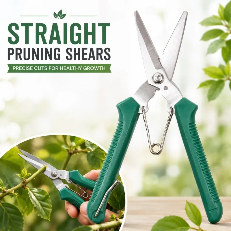 Stainless Steel Straight Pruning Shears Garden Scissors with Non-slip Handle Household Practical Pruning Tools Garden Scissors
