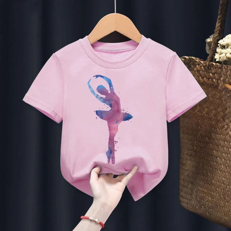 Dança menina impressão t camisa ballet dança impressão crianças meninas rosa camiseta para crianças meninos roupas de uma peça orgulho tshirt topos t