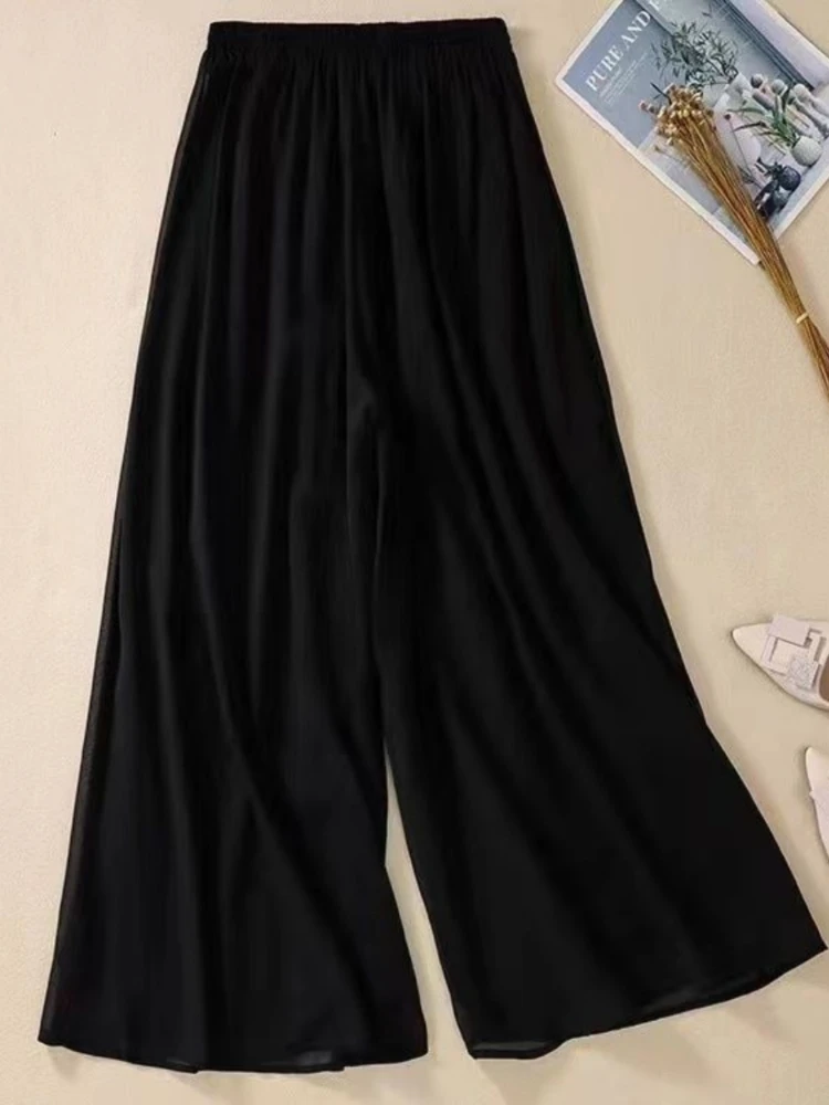 Casual Wide Leg Pants Women High Waist Chiffon Trendy Ins Korean Style Drape Classic Prevalent Simple Female Trousers Spring