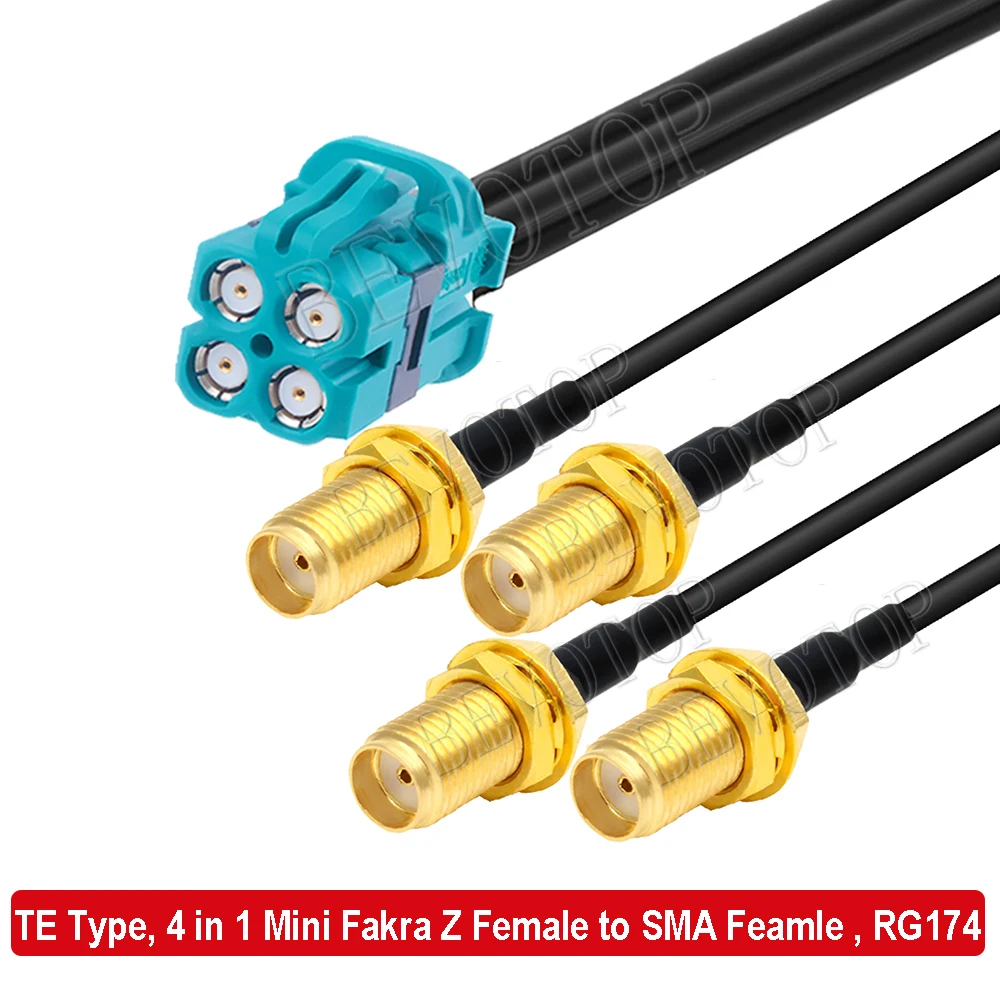 RG-174 TE Type 4-in-1 MiniFakra Z Male / Female to 4 x SMA Male/Female Connector RG174 Coaxial Cable 50 Ohm High Quality BEVOTOP